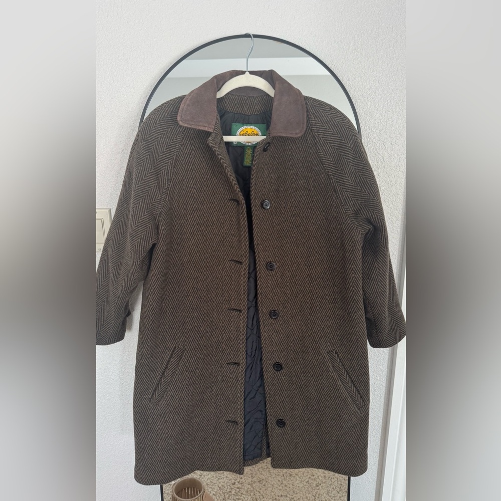 Cabela's Dark Brown Herringbone Trench Coat Vintage
